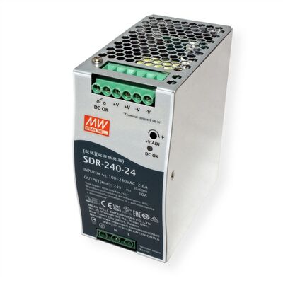Napájací zdroj MEAN WELL SDR-240-24, montáž na DIN, 240W, 24V DC, 63x125.2x113.5 mm