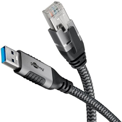 Kábel USB A 3.0 na RJ45 (Gigabit Ethernet), 2m, čierny/sivý