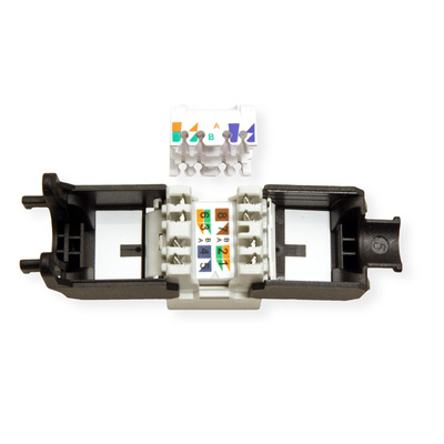 Konektor Keystone cat.6a, netienený, bielo-čierny plast, beznástrojový (toolless)