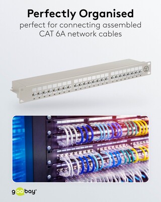 19" Patch panel 24port cat.6a, tienený s uzemnením, celokovový, 1U, sivý