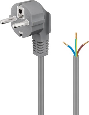 Kábel sieťový 230V, vidlica (CEE7/7) lomená - dutinky, 2m, 0.75mm², 16A, surový, sivý