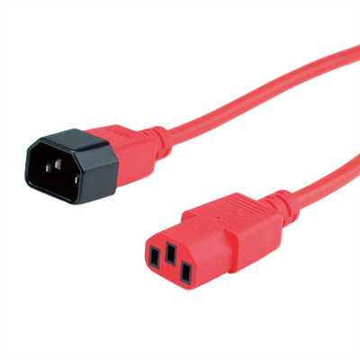 Kábel sieťový 230V predlžovací, C13 - C14, 3m, 1.00mm², 10A, červený