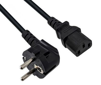 Kábel sieťový 230V, vidlica (CEE7/7) lomená - C13, 0.5m, 0.75mm², 10A, čierny