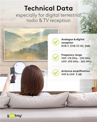 Anténa mini DVB-T2, passívna, 3 / 6 dBi, 174 - 230 MHz a 470 - 862 MHz, konenktor TV