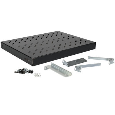 19" Polica 350mm, max. 50kg, 1U, sada skrutiek a podložiek v balení, čierna