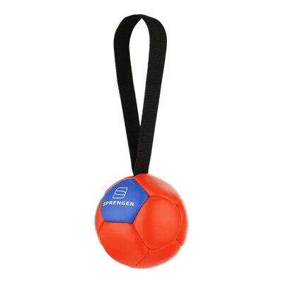 Lopta "futbalová" s priemerom 18cm, s uškom, ekokoža, oranžová/modrá