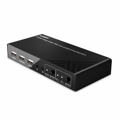 KVM prepínač/switch pre 2 zariadenia, HDMI 4K@60Hz, USB 2.0, USB hub, Audio, čierny