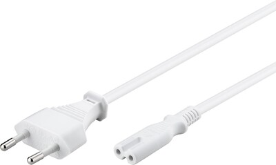 Kábel sieťový 230V, 2pin vidlica (CEE7/16) priama - C7 (2pin), 3m, 0.75mm², 2.5A, biely