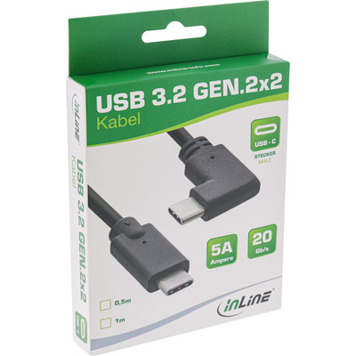 Kábel USB 3.2 Gen 2x2, Typ C CM/CM 0.3m, 20Gbps, PD 100w 20V5A, čierny, uhľový 90°