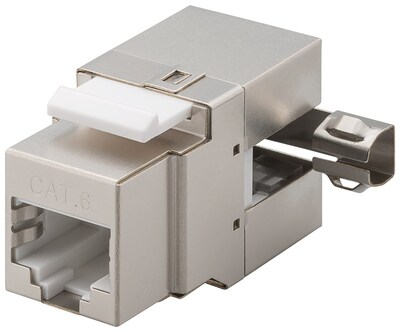 Konektor Keystone cat.6, tienený, strieborný, beznástrojový (toolless) zahnutý 90°