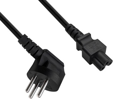 Kábel sieťový 230V pre notebook, vidlica (SI-32) Izrael lomená - C5, 1.8m, 0.75mm², 2.5A, čierny
