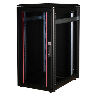 19" Rack na podlahu 22U, 1164x600x800mm (HxWxD), PRO, sklenené dvere, čierny