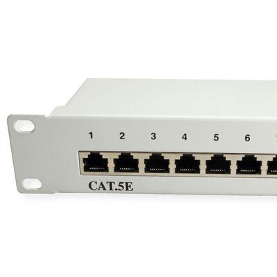19" Patch panel 24port cat.5e, tienený s uzemnením, celokovový, 1U, sivý