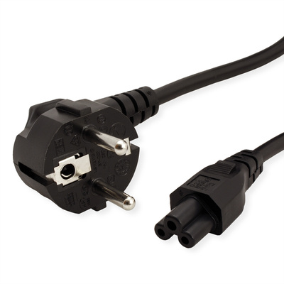 Kábel sieťový 230V pre notebook, vidlica (CEE7/7) lomená - C5, 1.8m, 0.75mm², 2.5A, čierny