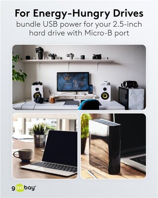 Kábel USB 3.2 Gen 1, 2xA-MICRO-B(3.0) M/M 0.3m, 5Gbps, čierny, Y-kábel, Extra napájanie