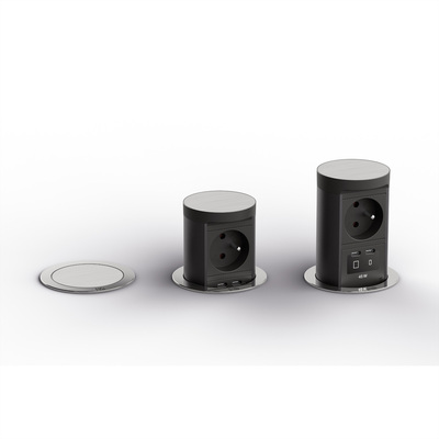 ELEVATOR 1xUTE 230V, Nabíjačka (2xUSB C) 45W, 2m kábel 1.5mm², vidlica CEE7/7, nerezová farba