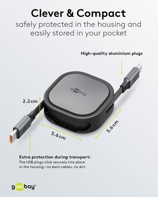 Kábel USB 2.0 Typ C CM/CM 1m, High Speed, Power Delivery 15w 5V3A, čierny, samonavíjací