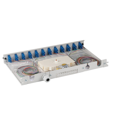 Patchpanel optický kompletný (pigtails + holders), výsuvný, 6 x SC Duplex, OS2, vaňa, sivý