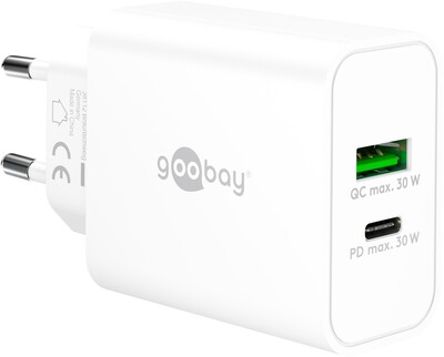 Nabíjačka USB 230V 2port, 1xUSB A, 1x USB Typ C, 30W, Power Delivery, Quick Charge 3.0, biela
