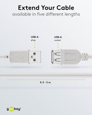 Kábel USB 2.0 A-A M/F 0.6m, High Speed, predlžovací, sivý