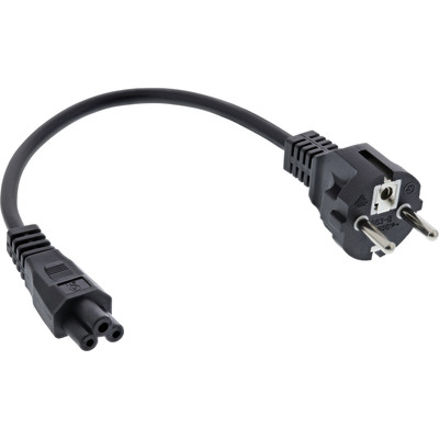 Kábel sieťový 230V pre notebook, vidlica (CEE7/7) priama - C5, 0.3m, 0.75mm², 2.5A, čierny
