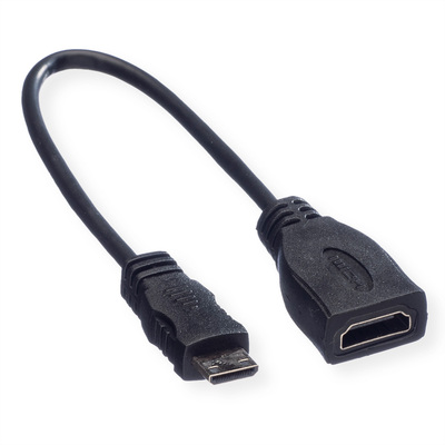 Kábel HDMI/HDMI mini F/M 0.15m, High Speed+Eth, 4K@30Hz, HDMI 1.4, čierny