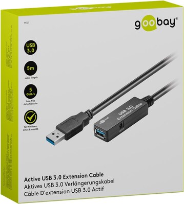 Kábel USB 3.2 Gen 1, A-A M/F 5m, 5Gbps, predlžovací, čierny, aktívny
