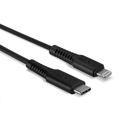 Kábel USB 3.2 Gen 1, Typ C CM/"Lightning" pre Apple, 2m, High Speed, posilnený, čierny s MFI cert.