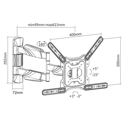 Držiak pre monitor / TV 23-55" na stenu, max 35kg, rameno 610mm, VESA do 400x400, čierny
