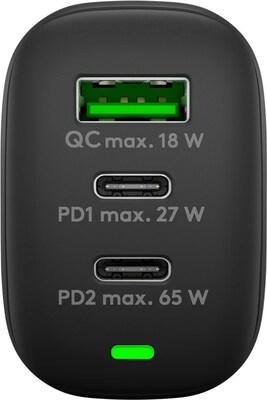 Nabíjačka USB 230V, 3port, 1x QC3.0 + 2x Typ C (PD), 65W, čierna