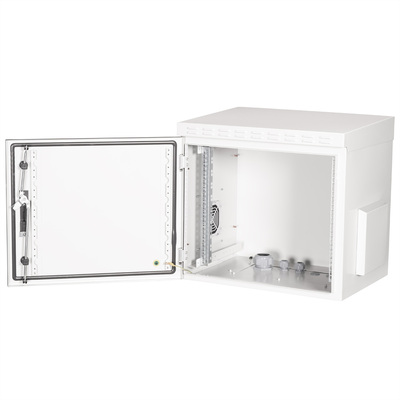 19" Rack na stenu 9U, sivý, 579x600x450mm (HxWxD), RAL7035, IP55, vonkajší, odnímateľné bočnice