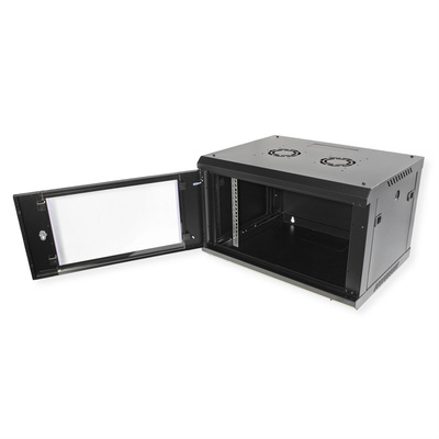19" Rack na stenu 6U, čierny, 379x600x450mm (HxWxD), odnímateľné bočnice