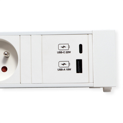 Power Frame 2xUTE 230V, nabíjačka (USB A + USB C), 0.2m kábel 1.5mm², GST18, biely