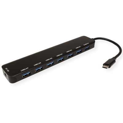 Hub USB 3.2 Gen.2 Typ C, 7 Port, 7xUSB A, 10cm, čierny, s ext. adaptérom