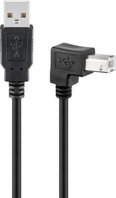 Kábel USB 2.0 A-B M/M 5m, High Speed, čierny, zahnutý 90°