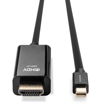 Kábel DisplayPort mini na HDMI M/M 2m, jednosmerný, max. 3840x2160@30Hz, čierny
