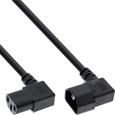 Kábel sieťový 230V predlžovací, C13 zahnutý (doľava) - C14 zahnutý, 1m, 0.75mm², 10A, čierny