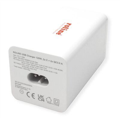 Nabíjačka USB 230V 4port, 2xUSB A, 2xUSB Typ C, 120W, Power Delivery, QC 3.0, kábel (C7) 1.2m, biela