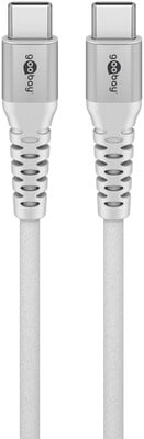 Kábel USB 2.0 Typ C CM/CM 2m, High Speed, Power Delivery 60w 20V3A, textilný oplet, biely