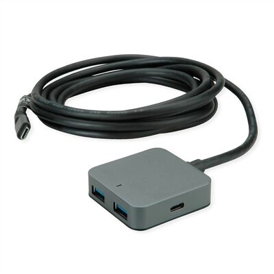 Kábel USB 3.2 Gen 1, A-A M/F 3m, 5Gbps, predlžovací, čierny, aktívny 4port HUB (2x USB A + 2x Typ C)