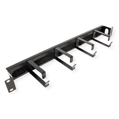 19" Panel vyväzovací, organizér, prechodka s kefkami, 1U, kovový, čierny