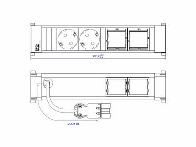 Power Frame 2xSCHUKO zásuvka 230V, 2xCustom, 0.2m kábel 1.5mm², GST18, čierny