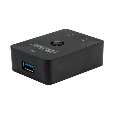 Prepínač USB 3.2 Gen 1, 2PC/1 zariadenie, manuálny, prepínanie tlačidlom, čierny