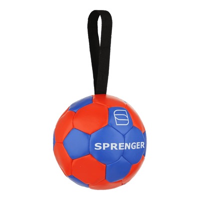 Lopta "futbalová" s priemerom 16cm, s uškom, ekokoža, oranžová/modrá, HS