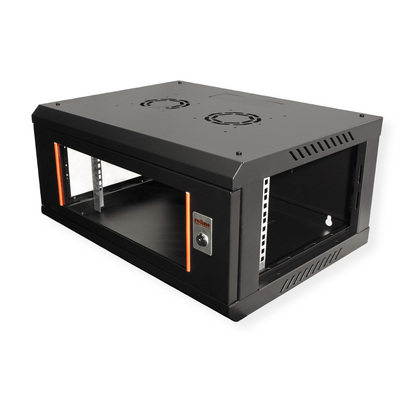 19" Rack na stenu 4U, čierny, 290x600x450mm (HxWxD), odnímateľné bočnice