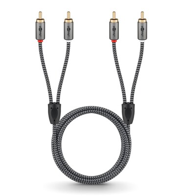 Kábel Cinch 2x audio M/M 1m, čierny/sivý, pozl. konektor