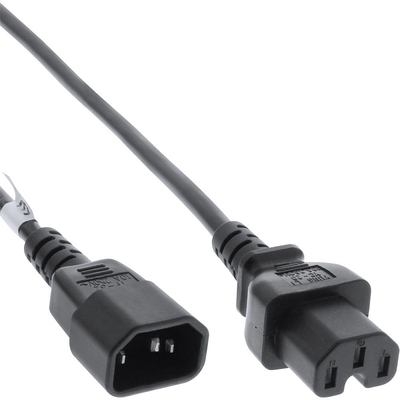 Kábel sieťový 230V predlžovací, C14 - C15, 2m, 0.75mm², 10A, čierny, 35ks/bal