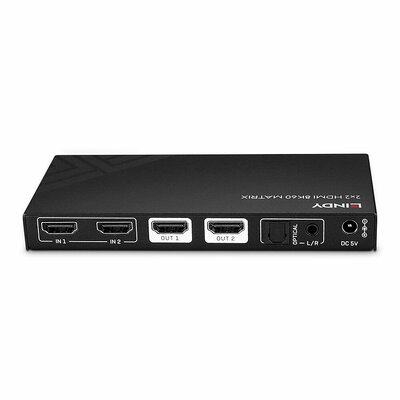 Video selektor/switch HDMI 2IN/2OUT Matrix 8K 40G + Audio 3.5mm a Toslink, čierny