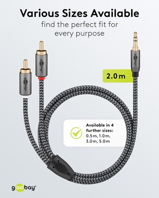 Kábel 3.5mm stereo/2xCinch M/M 2m, čierny/sivý, pozl. konektor