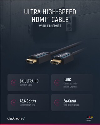 Kábel HDMI M/M 1m, Ultra High Speed+Eth, 8K@60Hz, HDMI 2.1, pozl. konektor, modrý, ClickTronic